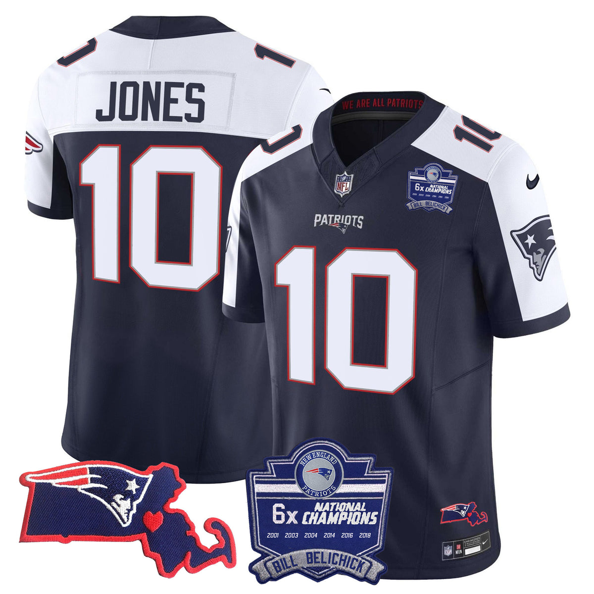 Women's Patriots Bill Belichick 6x Champions Patch Vapor Jersey - All Stitched - Alternate - Mac Jones — view 1
