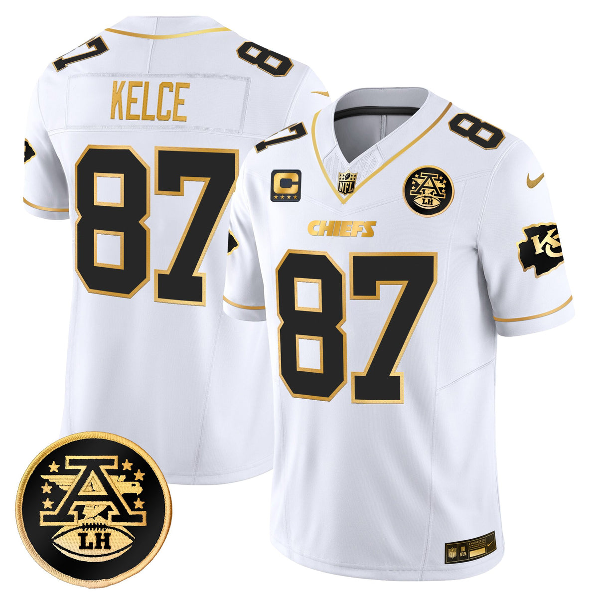 Men's Kansas City Chiefs 2025 Gold Vapor Limited Jersey - All Stitched - White Gold - Travis Kelce — view 1