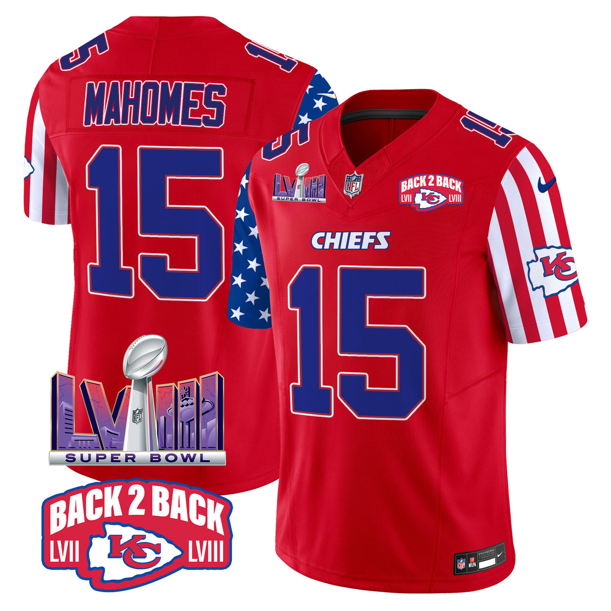 Men's Chiefs American Style Vapor Limited Jersey - All Stitched - Red - Patrick Mahomes — view 1