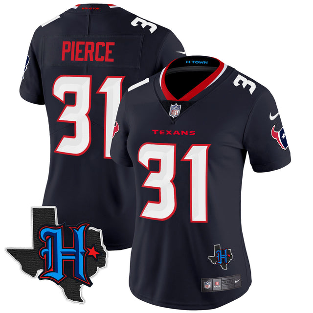 Women's Houston Texans 2024 Texas Patch Vapor Limited Jersey - All Stitched - Navy - Dameon Pierce — view 1