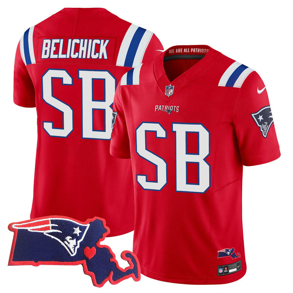 Women's Patriots Bill Belichick SB 36, 38, 39, 49, 51 Champions Vapor Jersey - All Stitched - Red - Bill Belichick — view 1