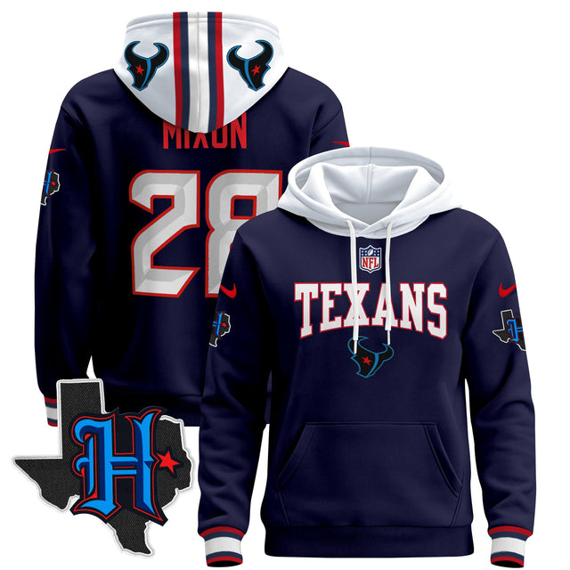 Men's Houston Texans 2024 Pullover Hoodie V3 - All Stitched - Navy - Joe Mixon — view 1