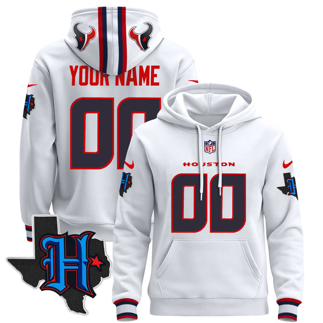 Houston Texans 2024 Custom Pullover Hoodie - All Stitched - White — view 1