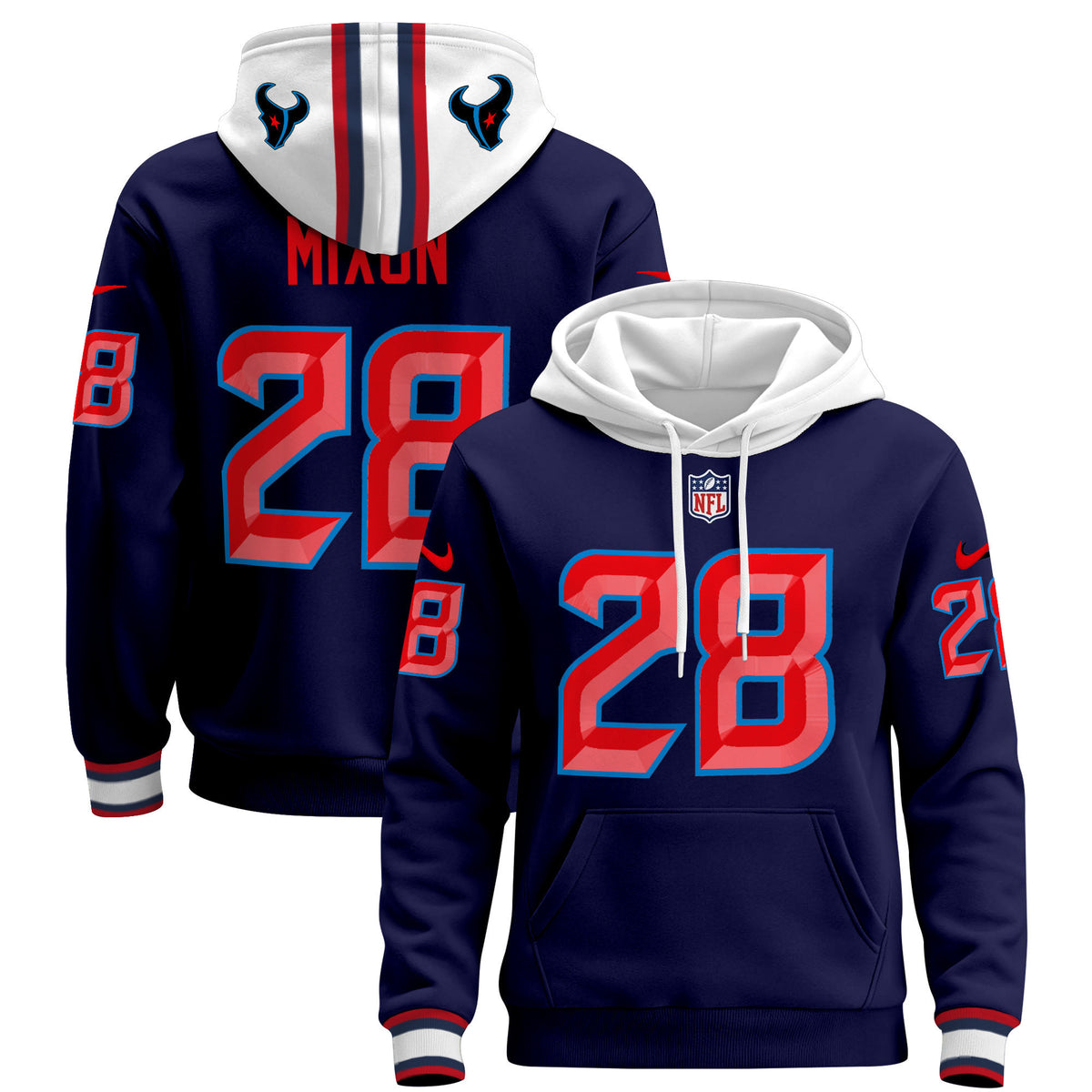 Men's Houston Texans 2024 Pullover Hoodie - All Stitched - Navy - Joe Mixon — view 1