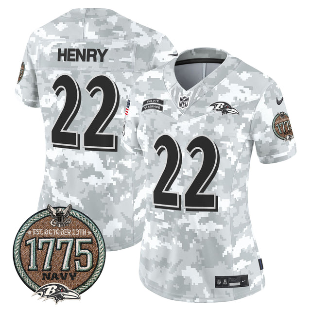Women's Ravens 2024 Salute to Service Establishment Year Patch Vapor Limited Jersey - All Stitched - Navy - Derrick Henry — view 1