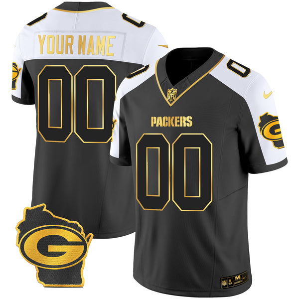 Packers Home Patch Gold Vapor Custom Jersey - All Stitched - Alternate — view 1