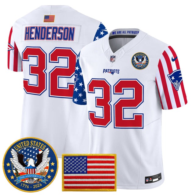 Men's New England Patriots America250 Edition Vapor Limited Jersey - All Stitched - White - TreVeyon Henderson — view 1