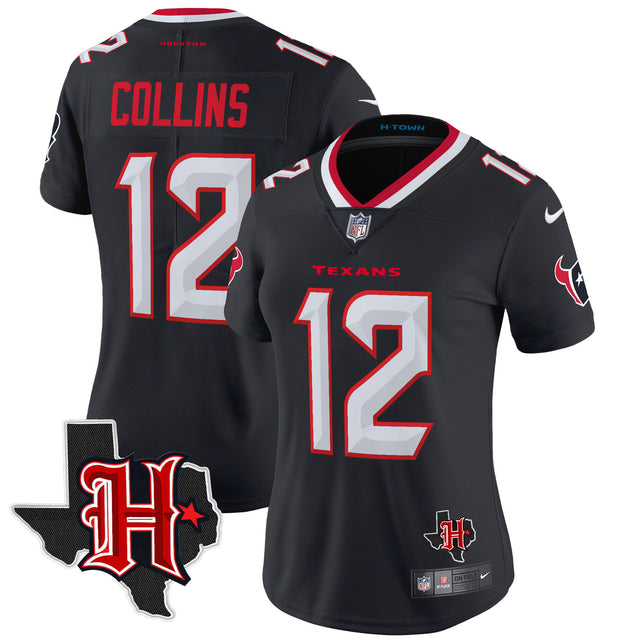 Women's Houston Texans 2024 Texas Patch Vapor Limited Jersey V5 - All Stitched - Navy - Nico Collins — view 1