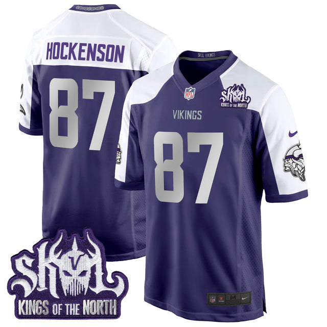 Men's Minnesota Vikings 2024 Winter Warrior Skol Patch Game Jersey - All Stitched - Purple Alternate - T.J. Hockenson — view 1