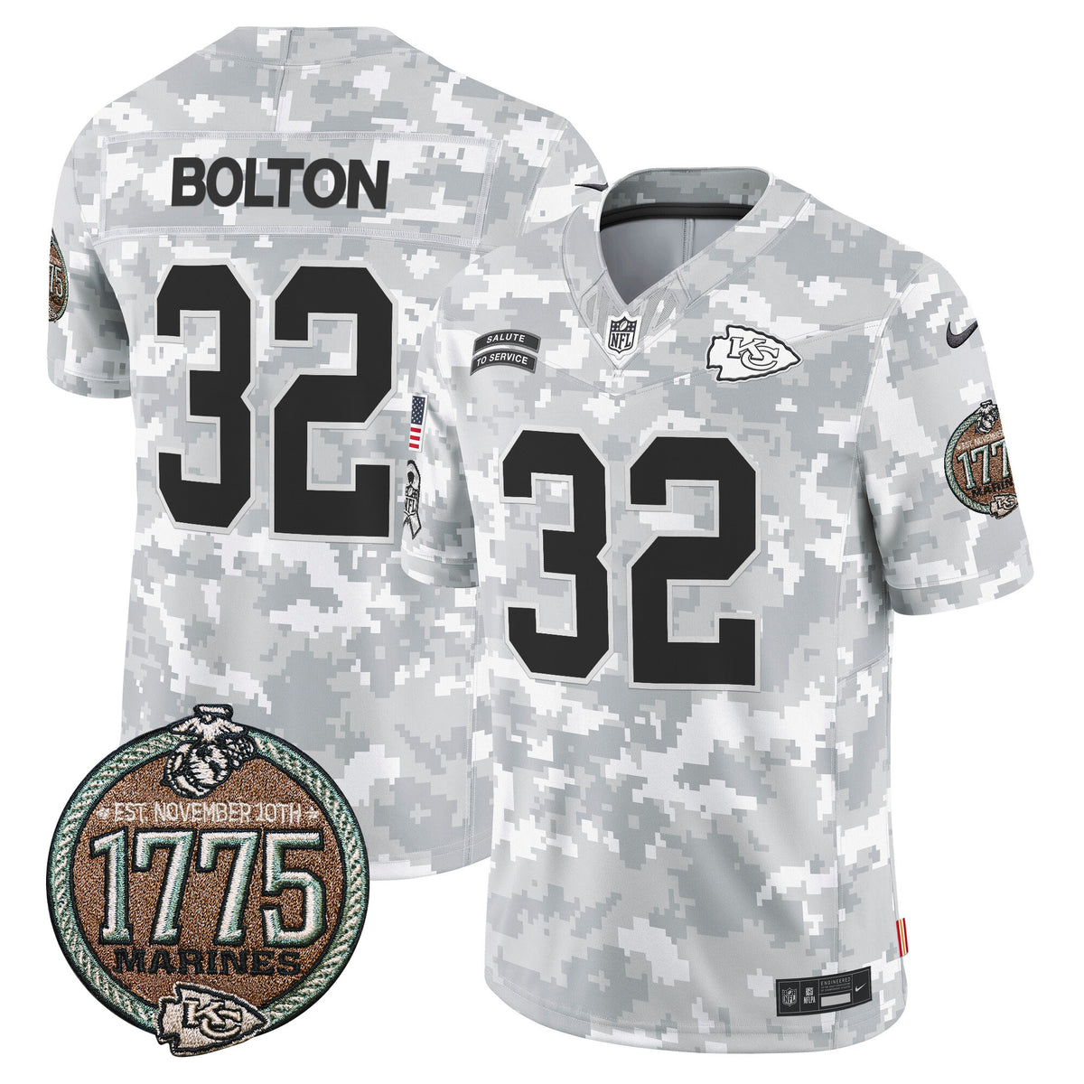 Men's Chiefs 2024 Salute to Service Establishment Year Patch Vapor Limited Jersey - All Stitched - Marines - Nick Bolton — view 1