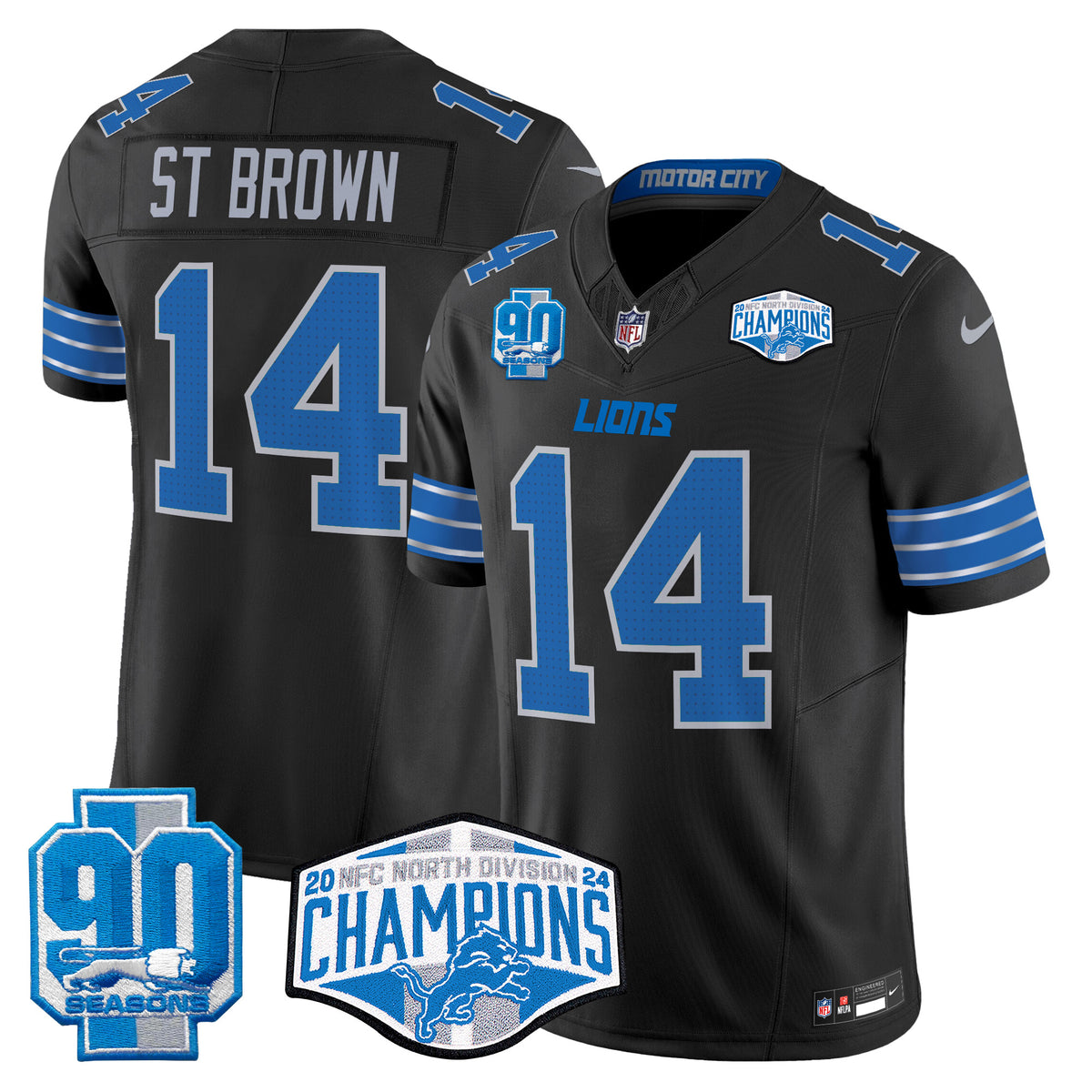 Men's Detroit Lions 2024 NFC North Division Champions Patch Vapor Limited Jersey - All Stitched - Black - St. Brown — view 1