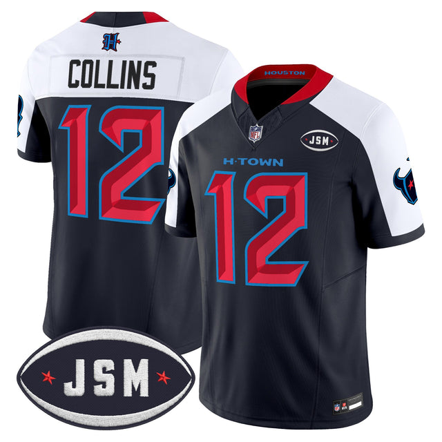 Men's Houston Texan Janice McNair Memorial Patch Vapor Limited Jersey - All Stitched - Navy Alternate - Nico Collins — view 1