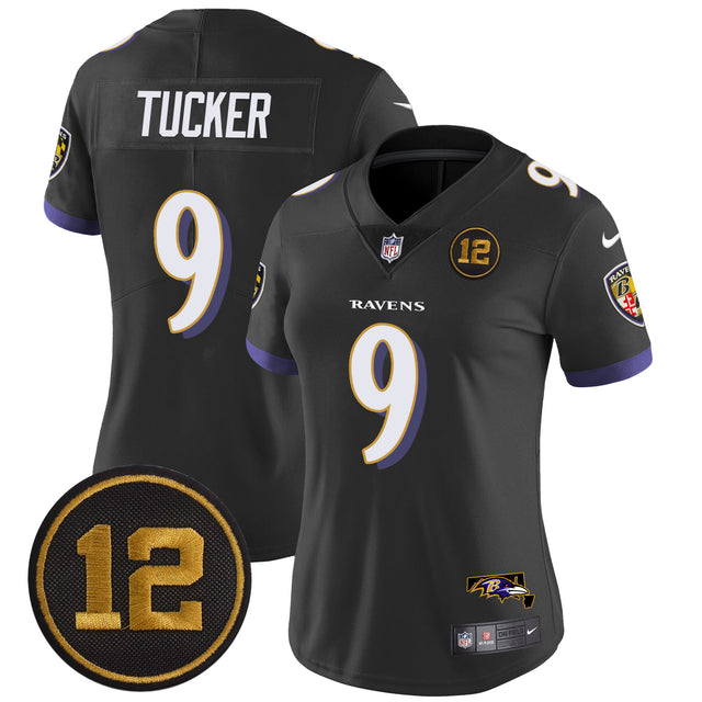 Women's Ravens Jacoby Jones Patch Vapor Limited Jersey - All Stitched - Black - Justin Tucker — view 1