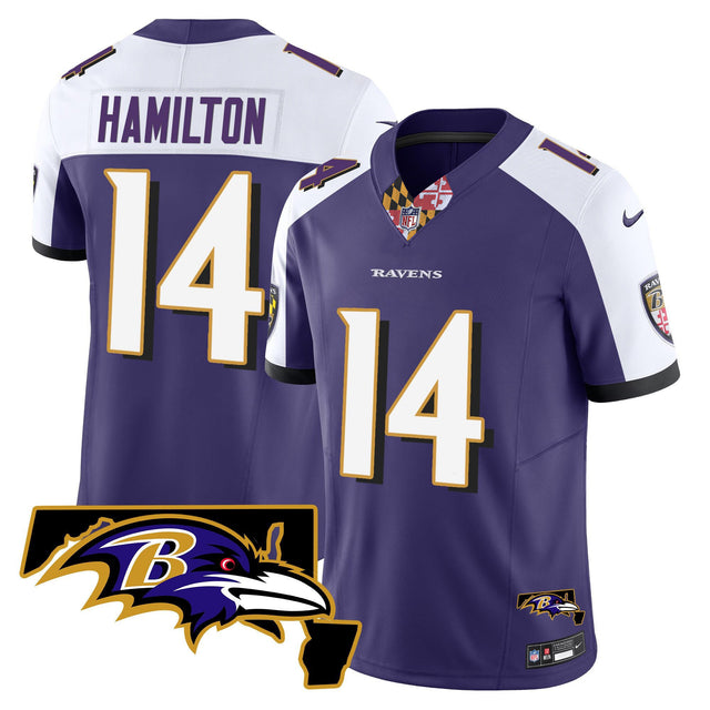 Men's Ravens Maryland Patch Vapor Limited Jersey V3 - All Stitched - Purple Alternate - Kyle Hamilton — view 1