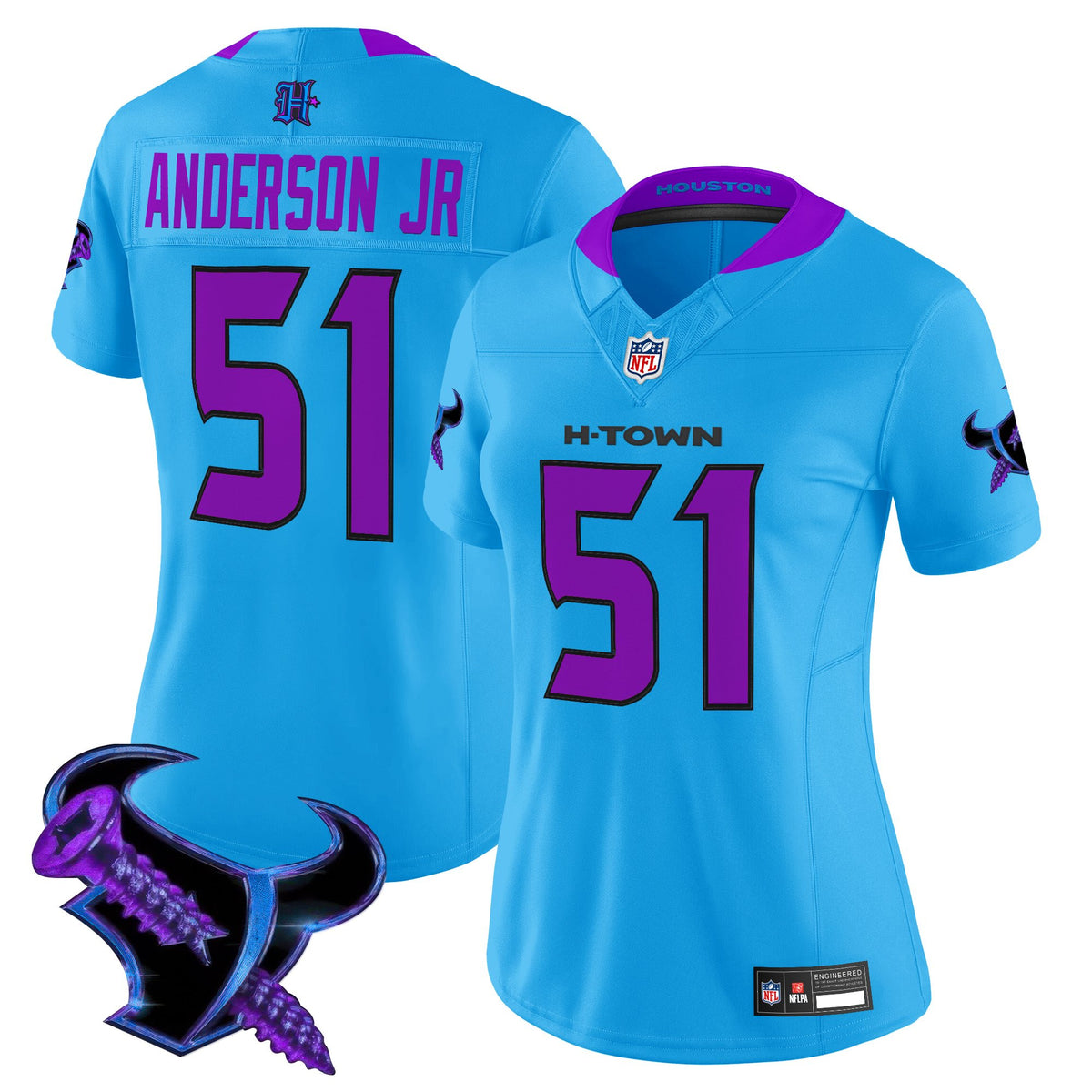 Women's Houston Texans 2025 DJ Screw Vapor Limited Jersey - All Stitched - Blue - Will Anderson Jr — view 1