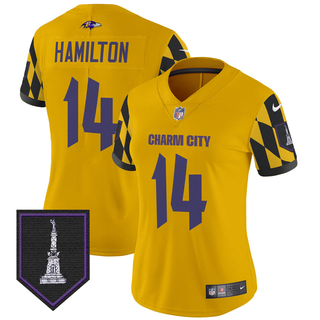 Women's Ravens City Edition Patch Vapor Limited Jersey - All Stitched - Gold - Kyle Hamilton — view 1