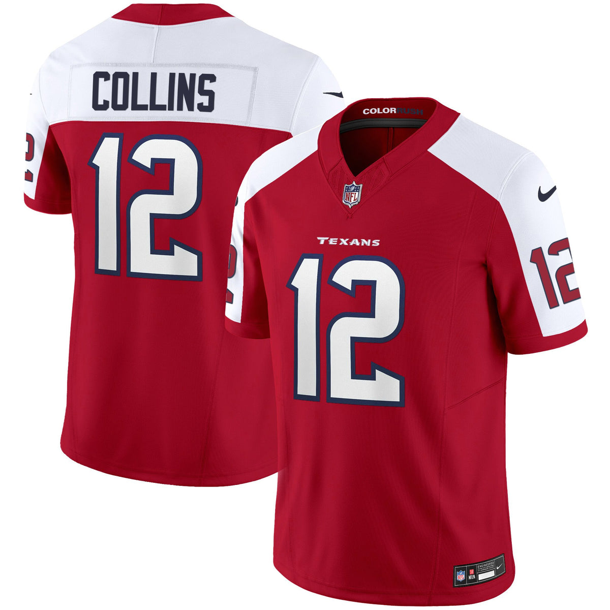 Men's Houston Texans Color Rush Legend Vapor Jersey - All Stitched - Red Alternate - Nico Collins — view 1