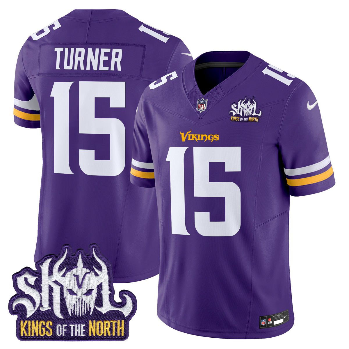 Men's Minnesota Vikings Kings Of The North Patch Vapor Limited Jersey - All Stitched - Purple - Dallas Turner — view 1