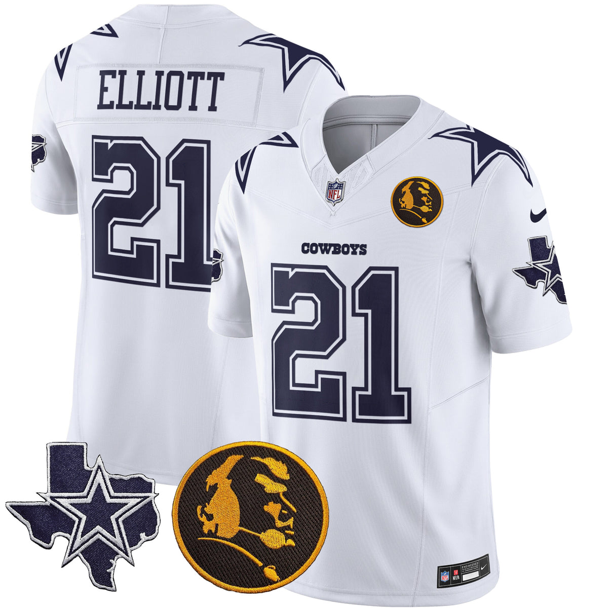 Men's Cowboys Texas & John Madden Patch Vapor Limited Jersey - All Stitched - White - Ezekiel Elliott — view 1