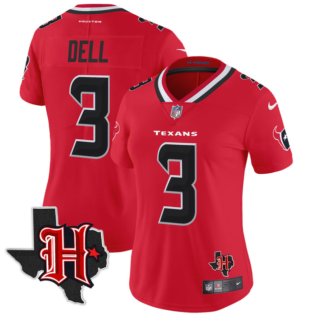Women's Houston Texans 2024 Texas Patch Vapor Limited Jersey V5 - All Stitched - Red - Tank Dell — view 1