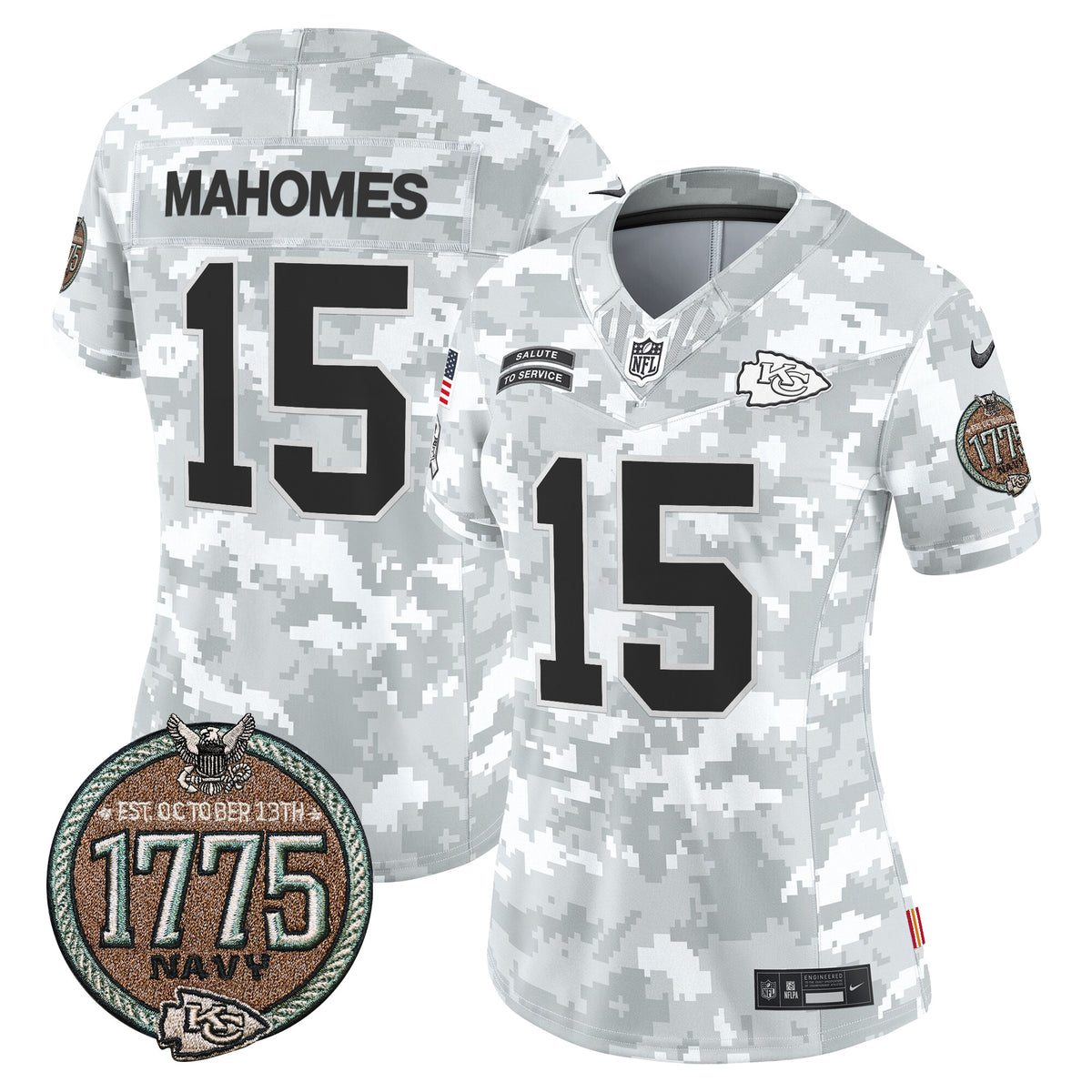 Women's Chiefs 2024 Salute to Service Establishment Year Patch Vapor Limited Jersey - All Stitched - Navy - Patrick Mahomes — view 1