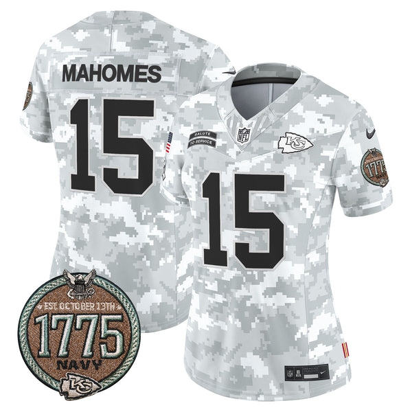 Women's Chiefs 2024 Salute to Service Establishment Year Patch Vapor Limited Jersey - All Stitched - Navy - Patrick Mahomes — view 1