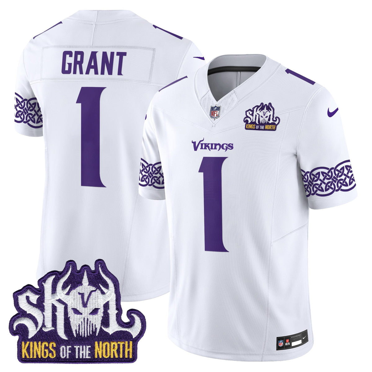 Men's Minnesota Vikings Kings Of The North Patch Vapor Limited Jersey V2 - All Stitched - White - Bud Grant — view 1