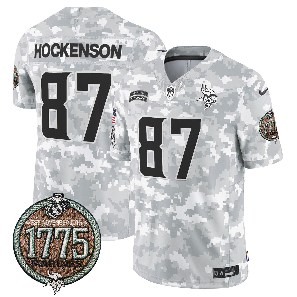 Men's Vikings 2024 Salute to Service Establishment Year Patch Vapor Limited Jersey - All Stitched - Marines - T.J. Hockenson — view 1