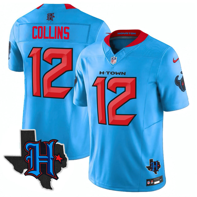 Men's Houston Texans 2025 Texas Patch Vapor Limited Jersey V2 - All Stitched - Blue - Nico Collins — view 1