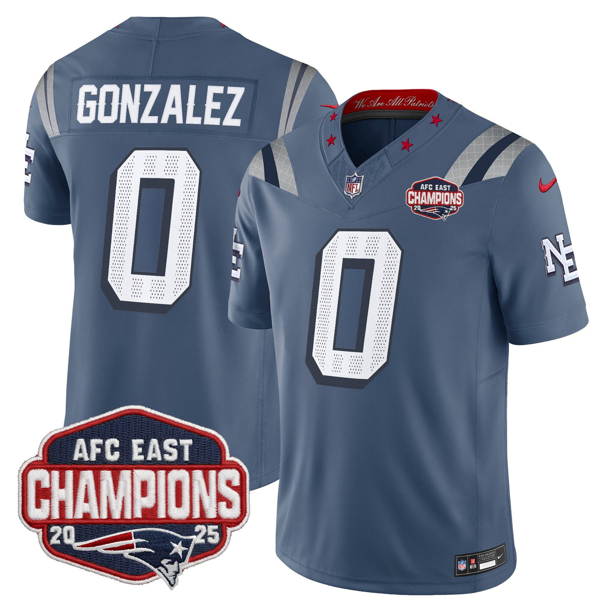 Men's New England Patriots 2025 AFC East Division Champions Vapor Limited Jersey - All Stitched - Storm Blue - Christian Gonzalez — view 1