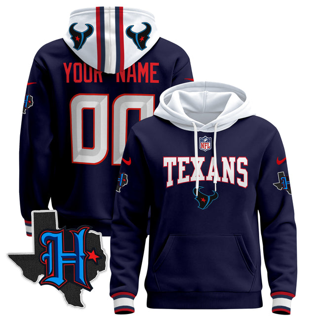 Houston Texans 2024 Custom Pullover Hoodie V3 - All Stitched - Navy — view 1