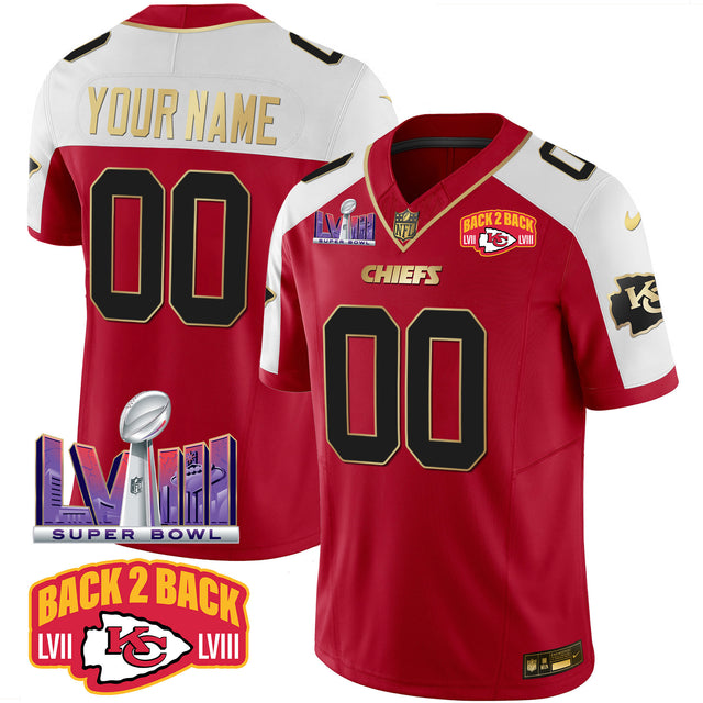 Chiefs Super Bowl LVIII & Back 2 Back Patch Vapor Custom Jersey - All Stitched - Red Alternate — view 1