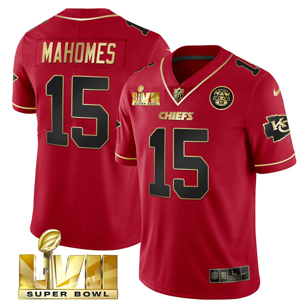 Men's Chiefs Super Bowl LVII Red Gold Vapor Jersey V2 - All Stitched - Red Special - Travis Kelce — view 1