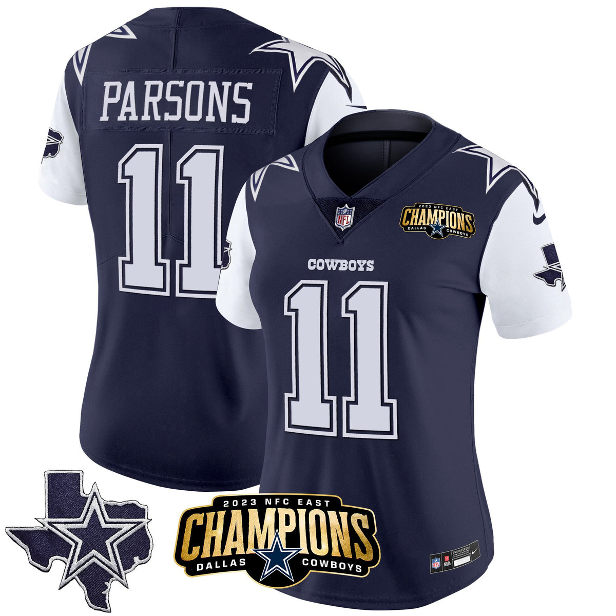 Women's Cowboys 2023 NFC East Champions Patch Vapor Jersey - All Stitched - Navy - Micah Parsons — view 1