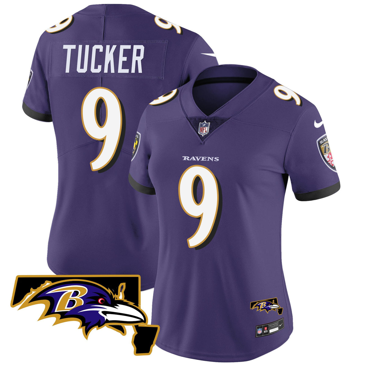Women's Ravens Maryland Patch Vapor Limited Jersey - All Stitched - Purple - Justin Tucker — view 1
