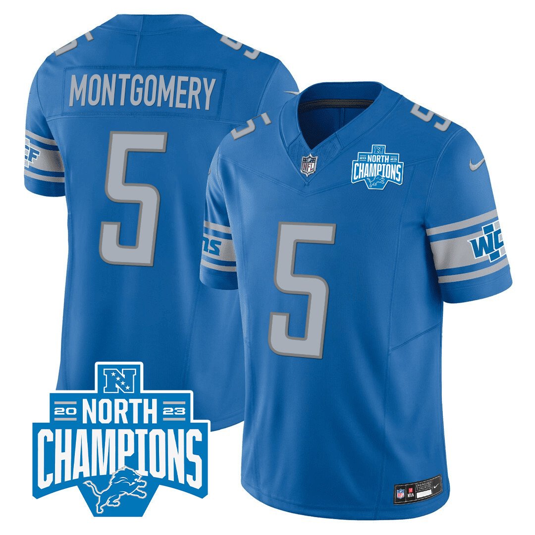 Men's Detroit Lions 2023 NFC North Division Champions Patch Vapor Jersey - All Stitched - Blue - David Montgomery — view 1