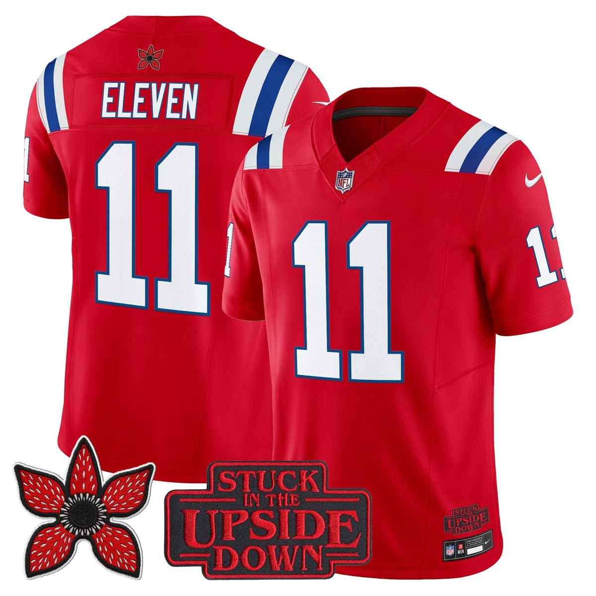 Men's New England Patriots 'Stranger Things Edition' Vapor Limited Jersey V2 - All Stitched - Red - #11 Eleven — view 1