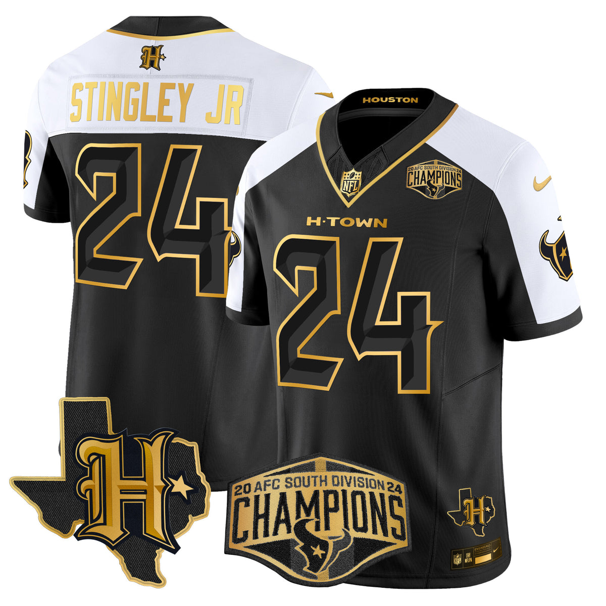 Men's Houston Texans 2024 AFC South Division Champions Patch Gold Vapor Limited Jersey - All Stitched - Alternate - Derek Stingley Jr — view 1
