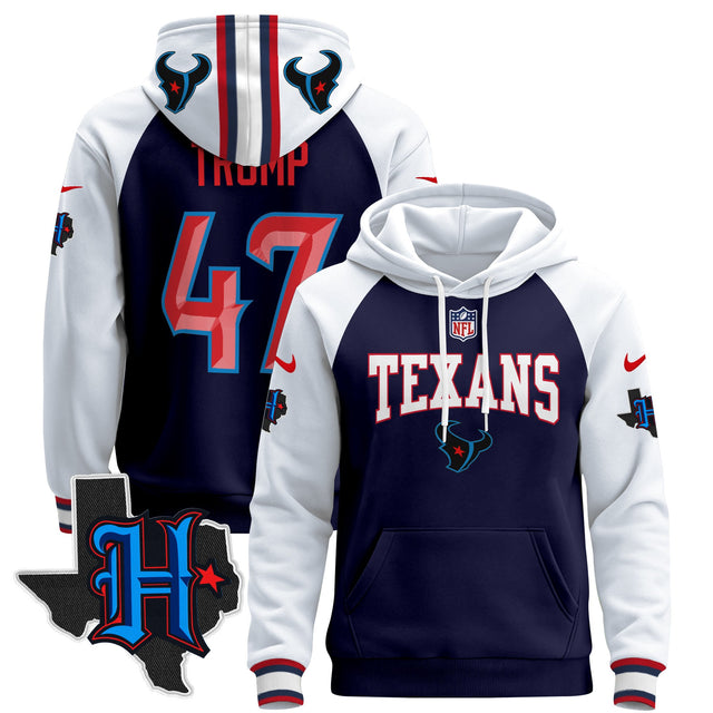 Men's Houston Texans 2024 Pullover Hoodie V3 - All Stitched - Navy Alternate - Donald Trump — view 1