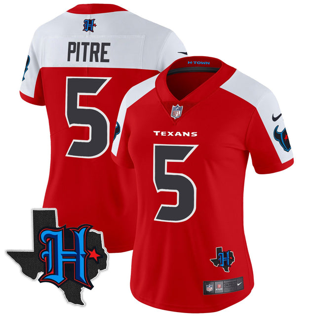 Women's Houston Texans 2024 Texas Patch Vapor Limited Jersey - All Stitched - Red Alternate - Jalen Pitre — view 1