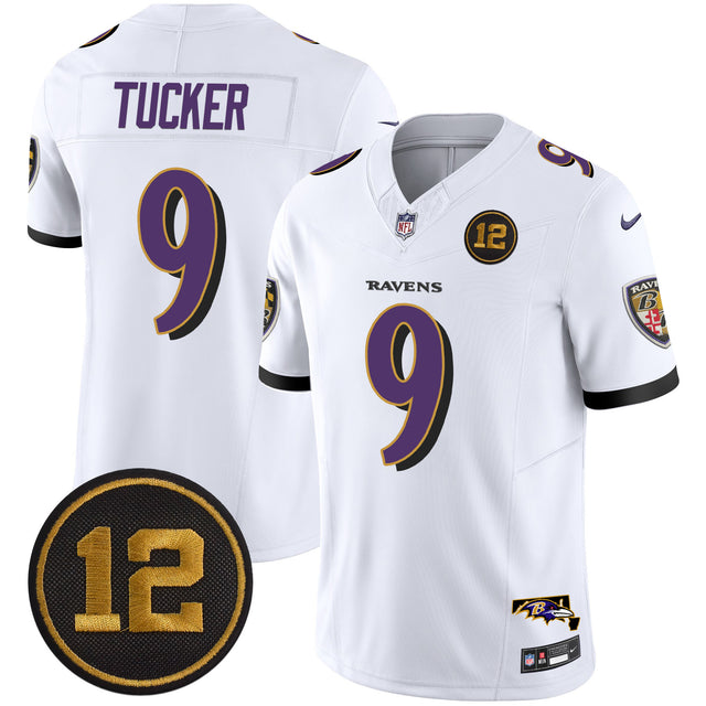 Men's Ravens Jacoby Jones Patch Vapor Limited Jersey - All Stitched - White - Justin Tucker — view 1