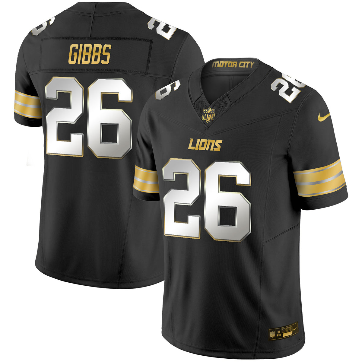 Men's Detroit Lions 2024 Gold Vapor Limited Jersey - All Stitched - Black Limited - Jahmyr Gibbs — view 1