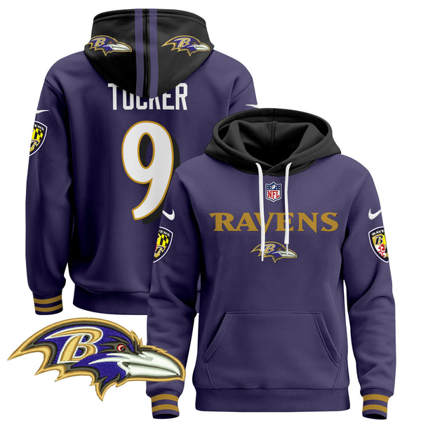 Men's Baltimore Ravens 2024 Pullover Hoodie V3 - All Stitched - Purple - Justin Tucker — view 1