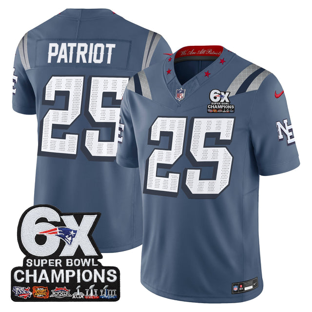 Men's New England Patriots 6-Time Champions Patch Vapor Limited Jersey - All Stitched - Storm Blue - #25 Patriot — view 1