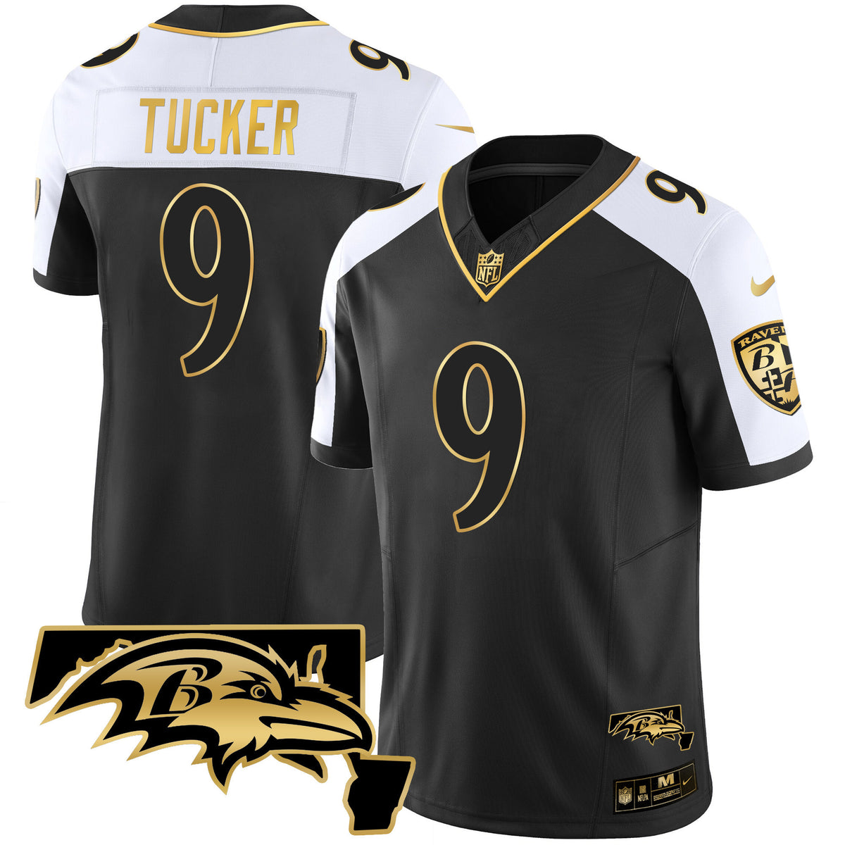 Men's Ravens Maryland Patch Vapor Gold Jersey - All Stitched - Alternate - Justin Tucker — view 1