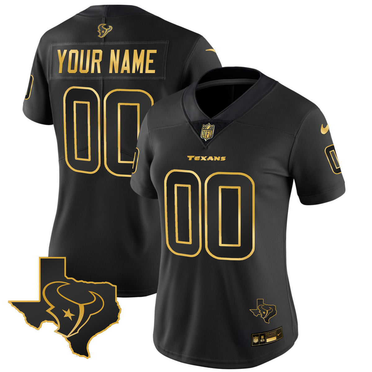 Houston Texans Gold Vapor Limited Custom Jersey - All Stitched - Black Gold — view 1