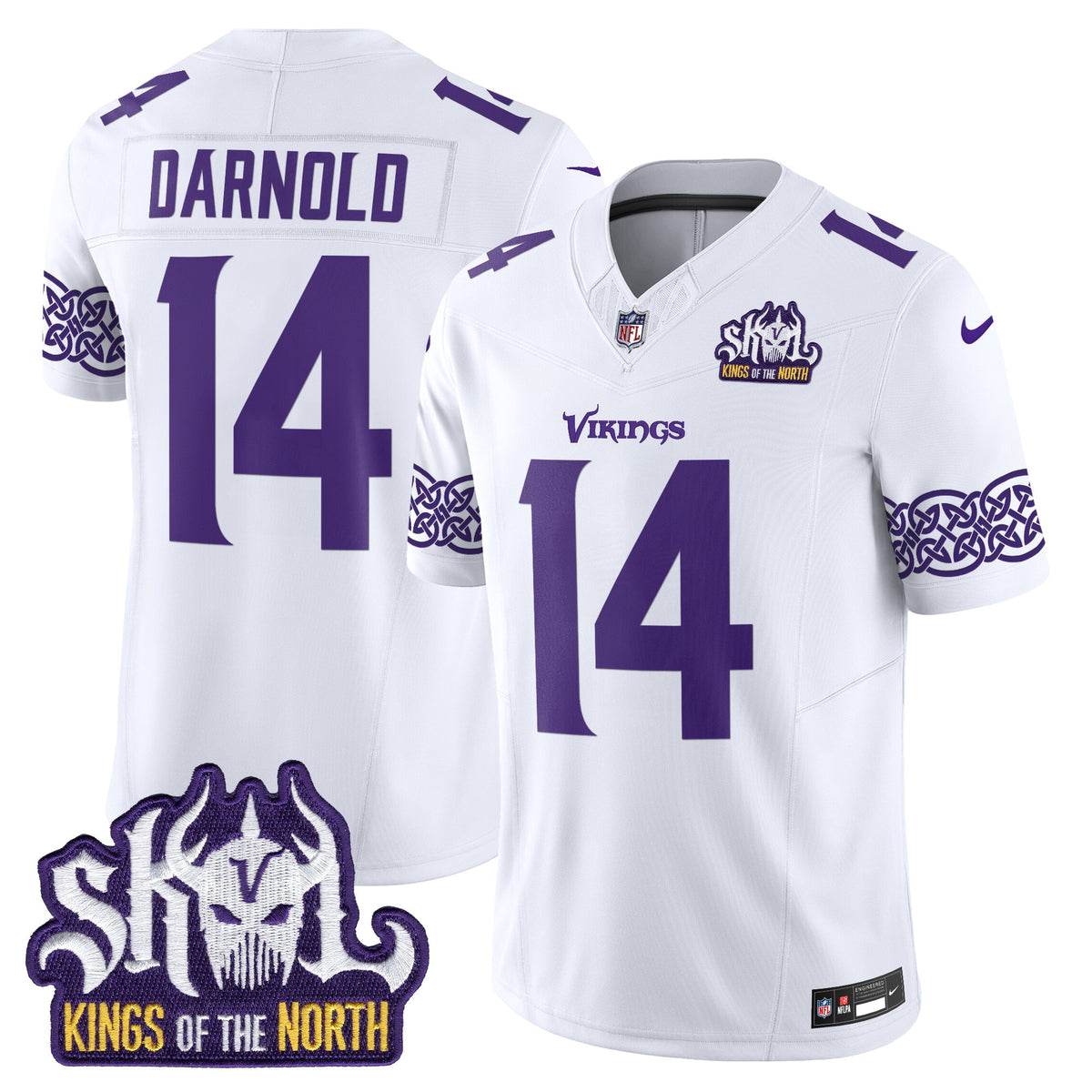 Men's Minnesota Vikings Kings Of The North Patch Vapor Limited Jersey V2 - All Stitched - White - Sam Darnold — view 1
