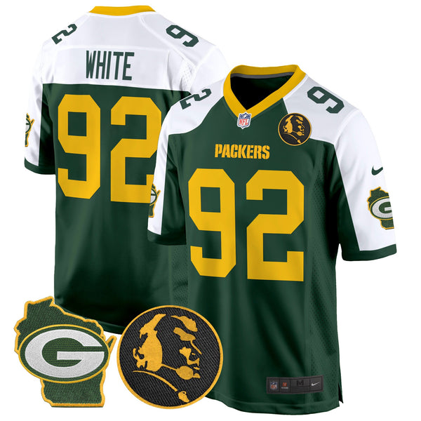 Men's Packers John Madden & Home Patch Game Jersey - All Stitched - Green Alternate - Reggie White — view 1