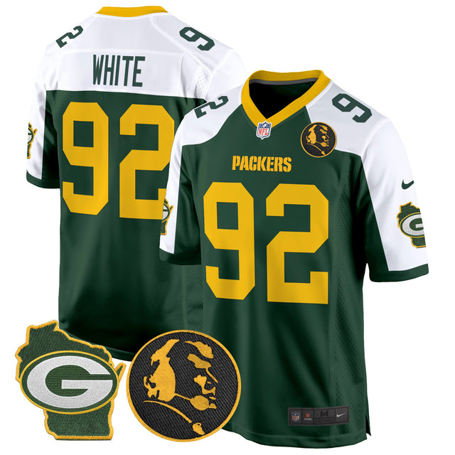 Men's Packers John Madden & Home Patch Game Jersey - All Stitched - Green Alternate - Reggie White — view 1