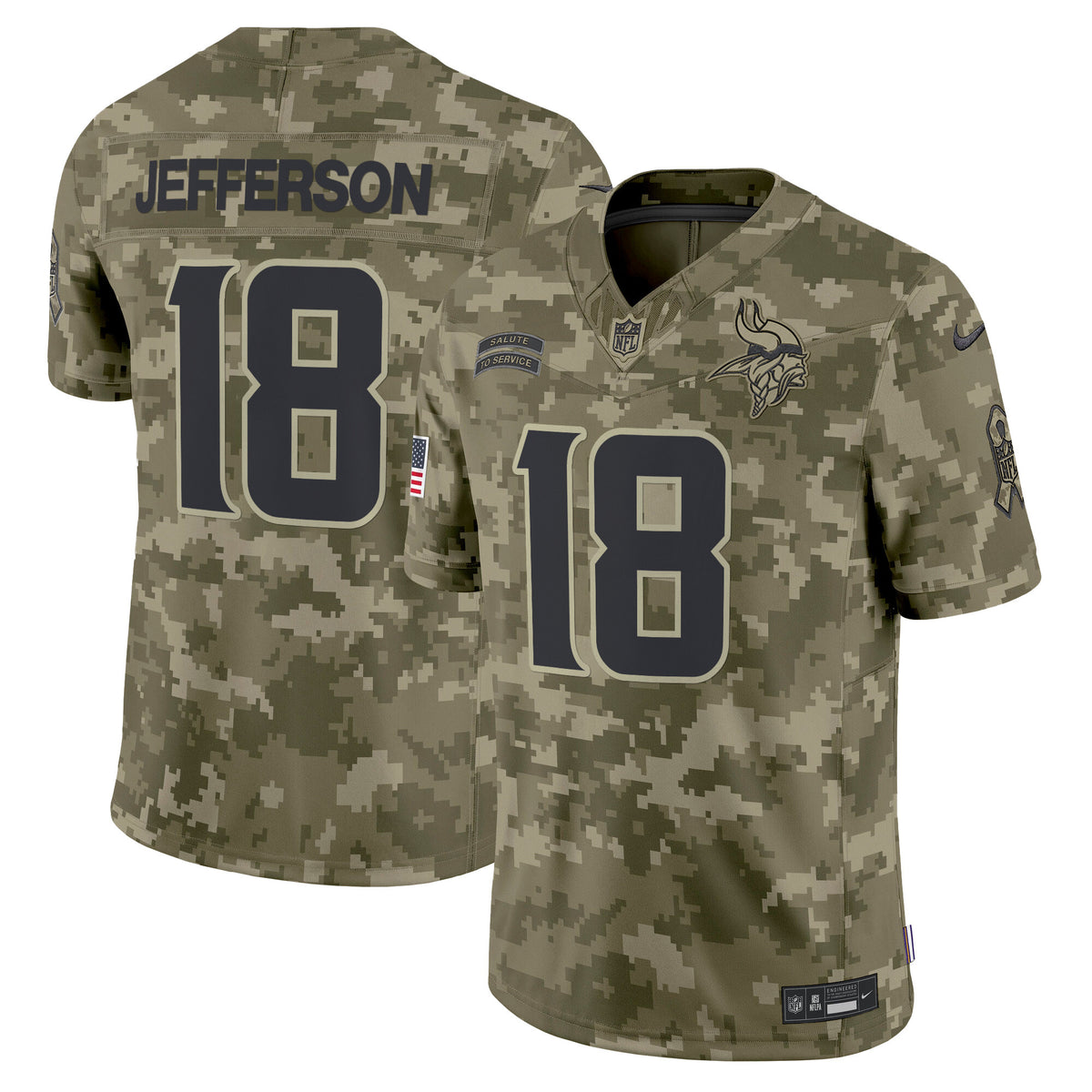 Men's Minnesota Vikings 2024 Salute to Service Vapor Limited Jersey - All Stitched - Olive Camo - Justin Jefferson — view 1